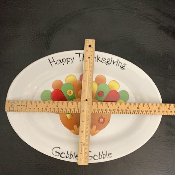 Happy Thanksgiving Gobble Gobble Turkey Serving Large White Ceramic Oval Platter - Picture 4 of 4